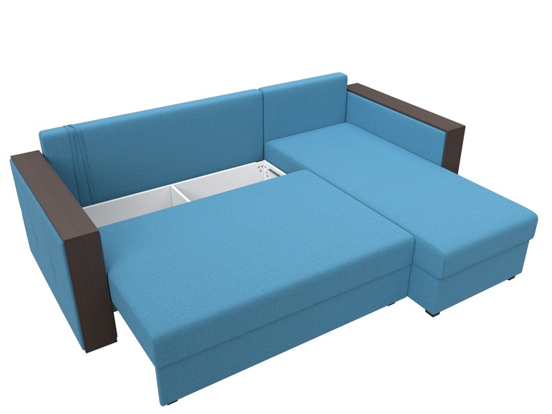 Диван угловой Валенсия Лайт правый угол, Рогожка, Амур 10 голубой