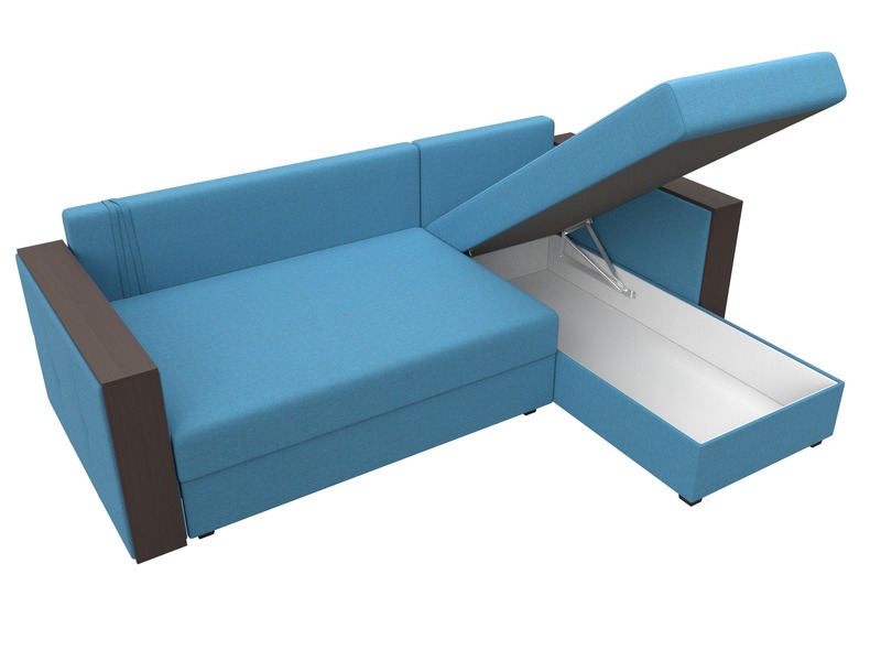 Диван угловой Валенсия Лайт правый угол, Рогожка, Амур 10 голубой