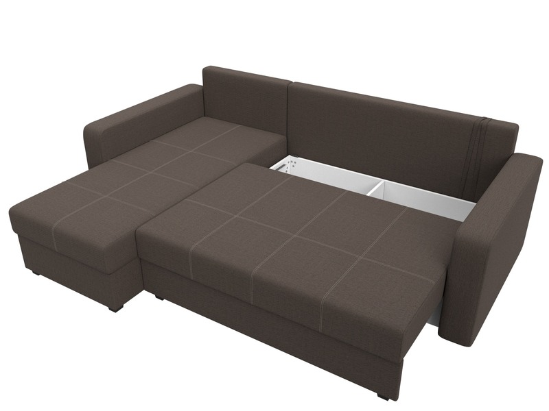 Диван угловой Ливерпуль Лайт левый угол, Рогожка, Амур 05 коричневый