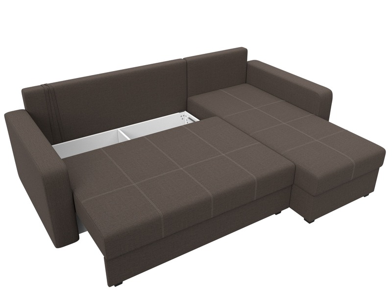 Диван угловой Ливерпуль Лайт правый угол, Рогожка, Амур 05 коричневый