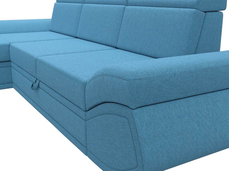 Диван угловой Лига-032 левый угол, Рогожка, Амур 10 голубой