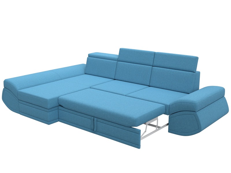Диван угловой Лига-032 левый угол, Рогожка, Амур 10 голубой