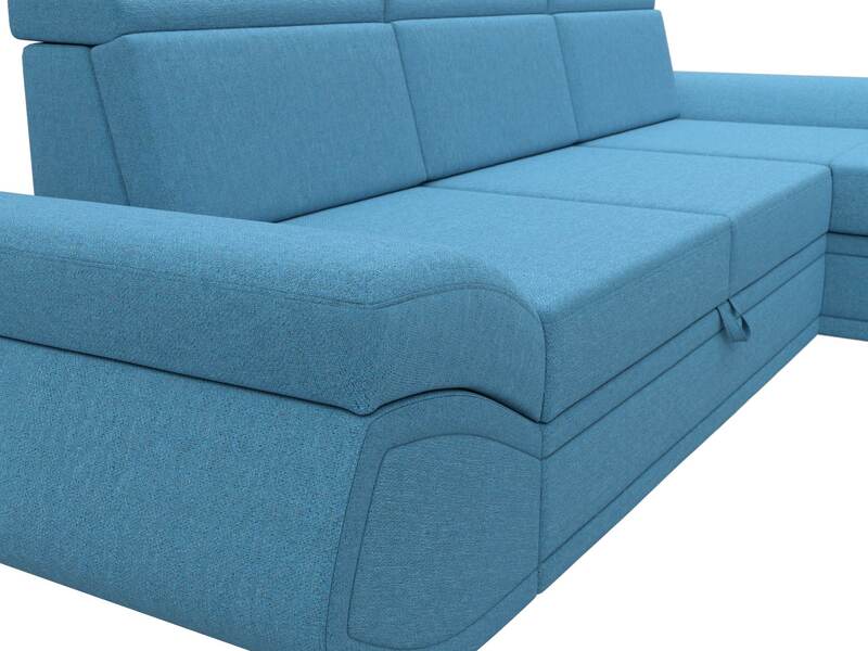 Диван угловой Лига-032 правый угол, Рогожка, Амур 10 голубой