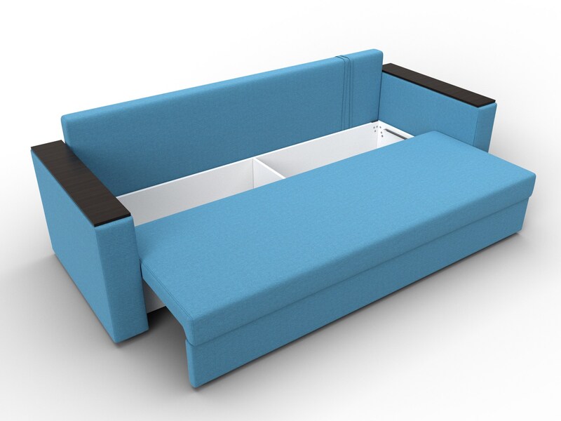 Диван прямой Атланта без стола, Рогожка, Амур 10 голубой