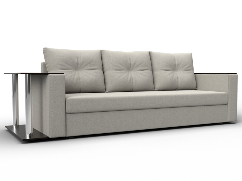 Диван прямой Атланта со столом слева, Рогожка, Амур 02 бежевый