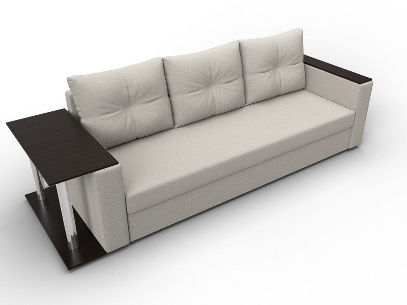 Диван прямой Атланта со столом слева, Рогожка, Амур 02 бежевый