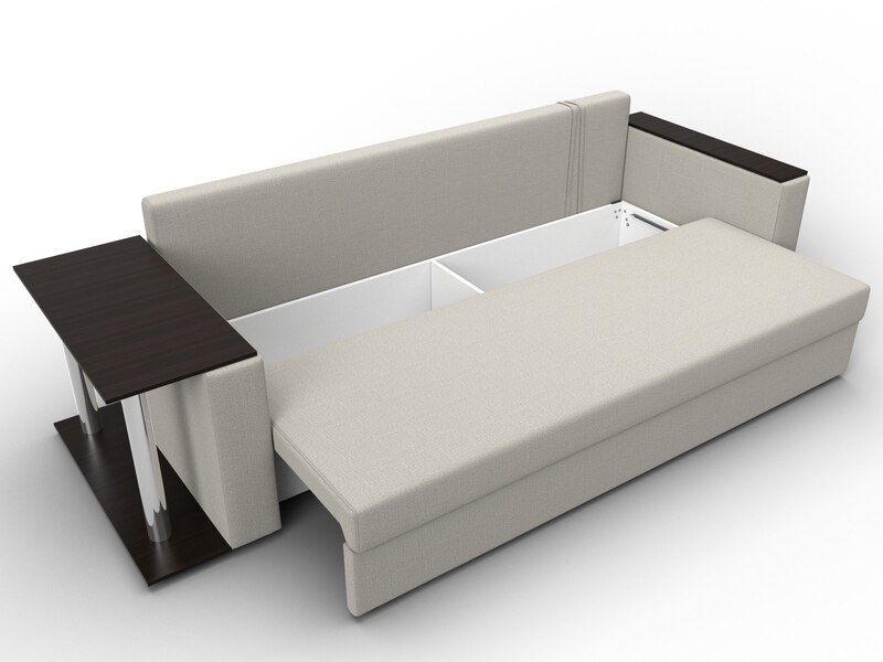 Диван прямой Атланта со столом слева, Рогожка, Амур 02 бежевый