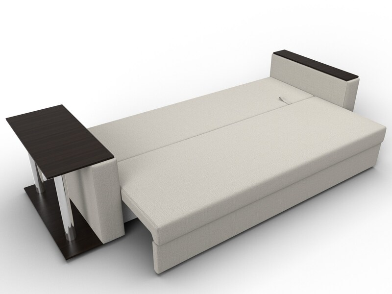 Диван прямой Атланта со столом слева, Рогожка, Амур 02 бежевый