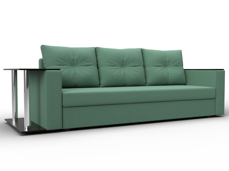 Диван прямой Атланта со столом слева, Рогожка, Амур 11 зеленый