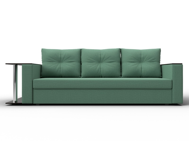 Диван прямой Атланта со столом слева, Рогожка, Амур 11 зеленый