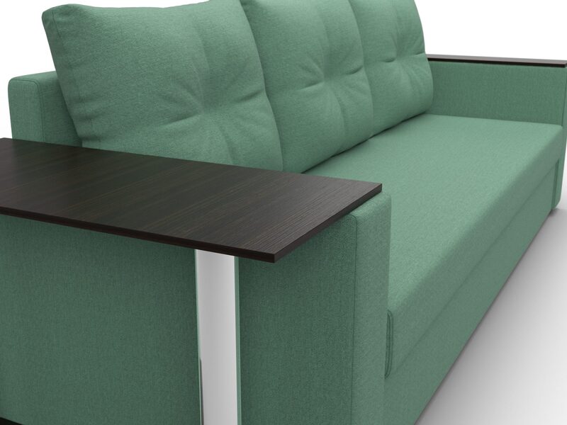 Диван прямой Атланта со столом слева, Рогожка, Амур 11 зеленый