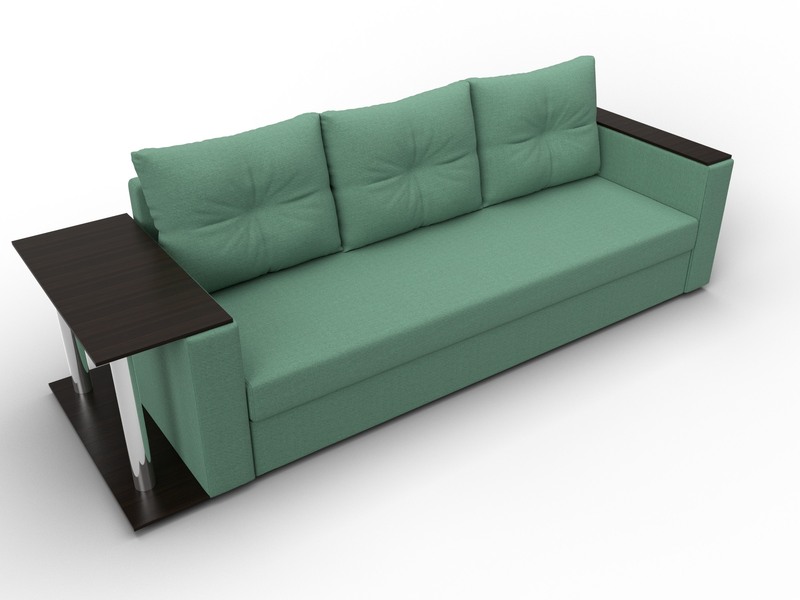 Диван прямой Атланта со столом слева, Рогожка, Амур 11 зеленый