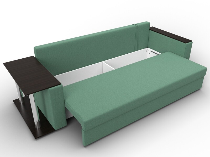Диван прямой Атланта со столом слева, Рогожка, Амур 11 зеленый
