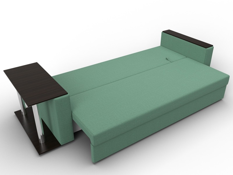 Диван прямой Атланта со столом слева, Рогожка, Амур 11 зеленый