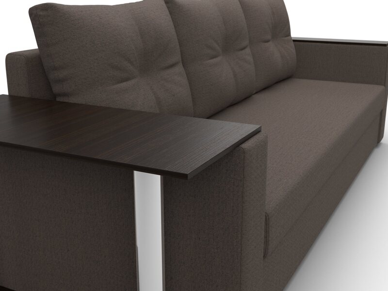 Диван прямой Атланта со столом слева, Рогожка, Амур 05 коричневый