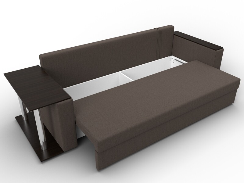Диван прямой Атланта со столом слева, Рогожка, Амур 05 коричневый