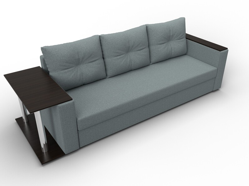 Диван прямой Атланта со столом слева, Рогожка, Амур 07 серый