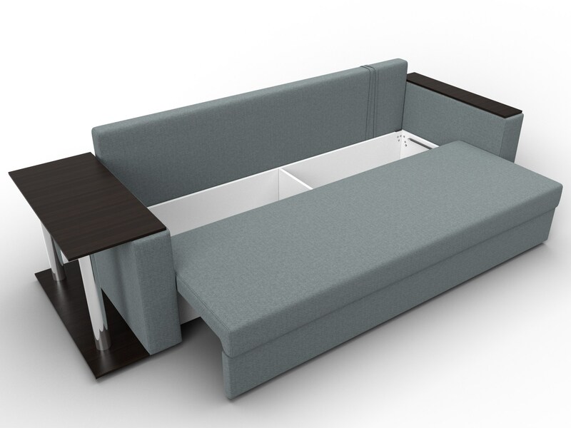 Диван прямой Атланта со столом слева, Рогожка, Амур 07 серый