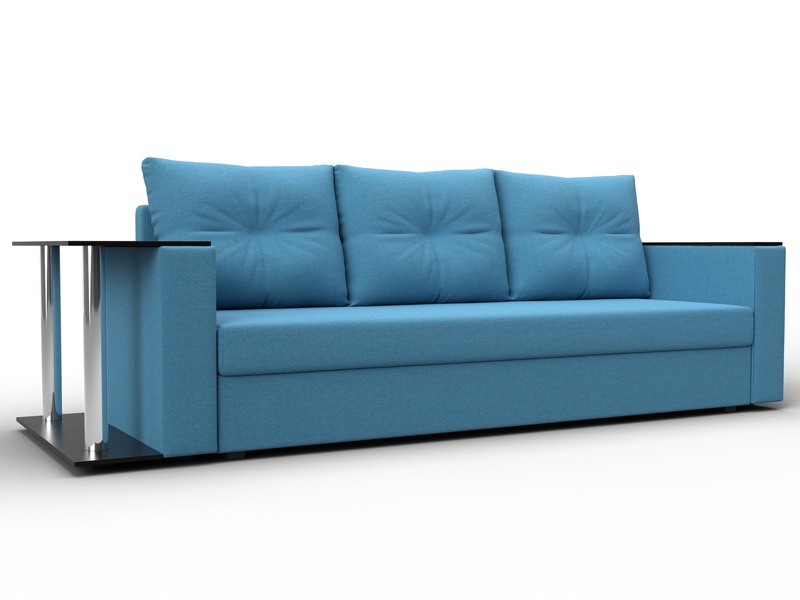 Диван прямой Атланта со столом слева, Рогожка, Амур 10 голубой