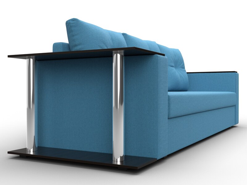 Диван прямой Атланта со столом слева, Рогожка, Амур 10 голубой