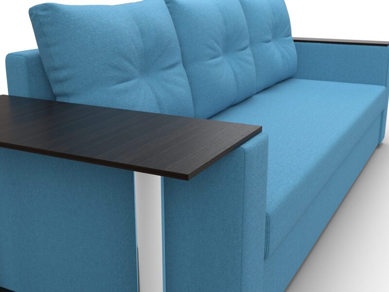 Диван прямой Атланта со столом слева, Рогожка, Амур 10 голубой