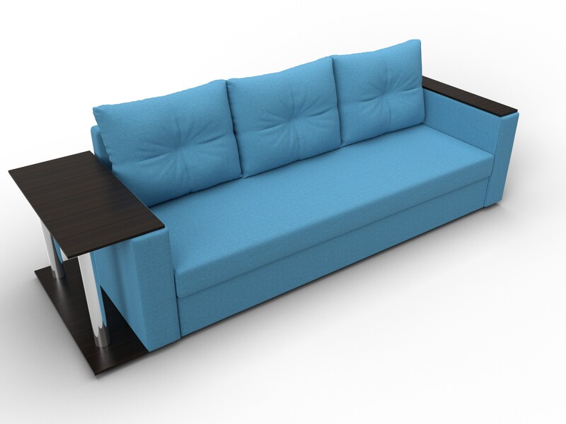 Диван прямой Атланта со столом слева, Рогожка, Амур 10 голубой