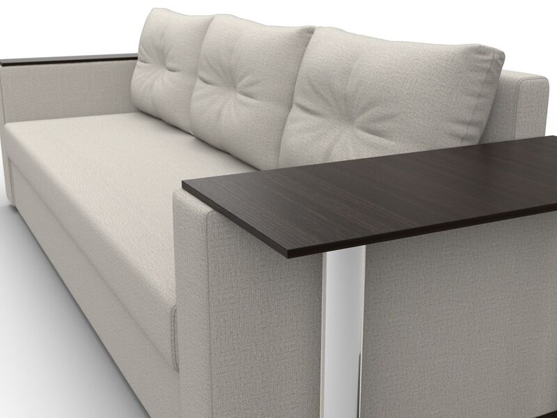 Диван прямой Атланта со столом справа, Рогожка, Амур 02 бежевый