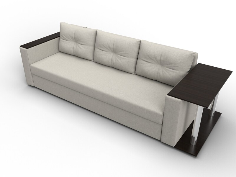 Диван прямой Атланта со столом справа, Рогожка, Амур 02 бежевый