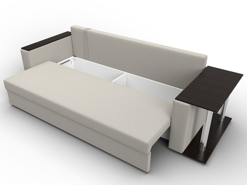 Диван прямой Атланта со столом справа, Рогожка, Амур 02 бежевый