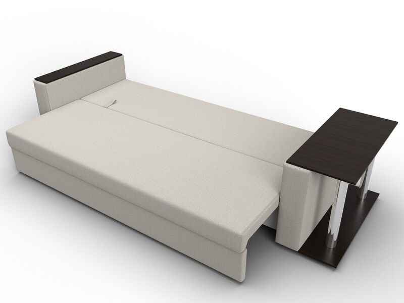 Диван прямой Атланта со столом справа, Рогожка, Амур 02 бежевый