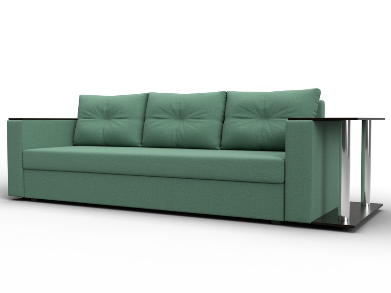 Диван прямой Атланта со столом справа, Рогожка, Амур 11 зеленый