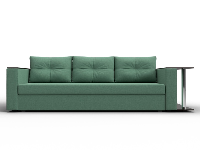 Диван прямой Атланта со столом справа, Рогожка, Амур 11 зеленый