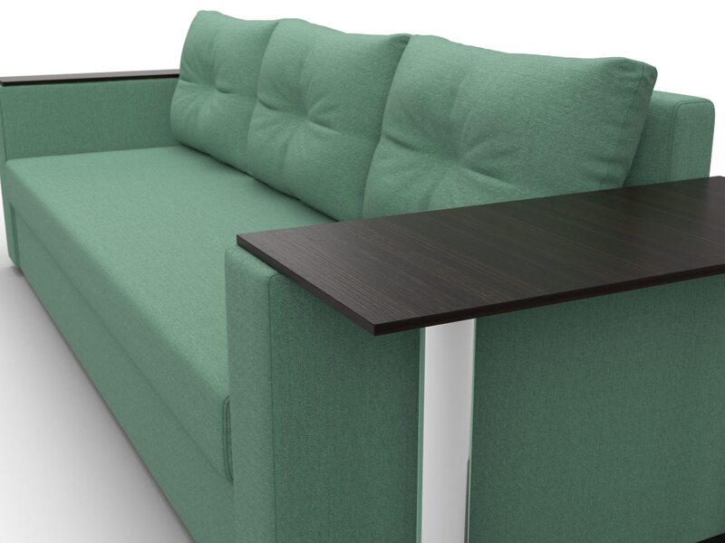 Диван прямой Атланта со столом справа, Рогожка, Амур 11 зеленый