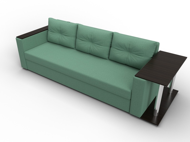 Диван прямой Атланта со столом справа, Рогожка, Амур 11 зеленый