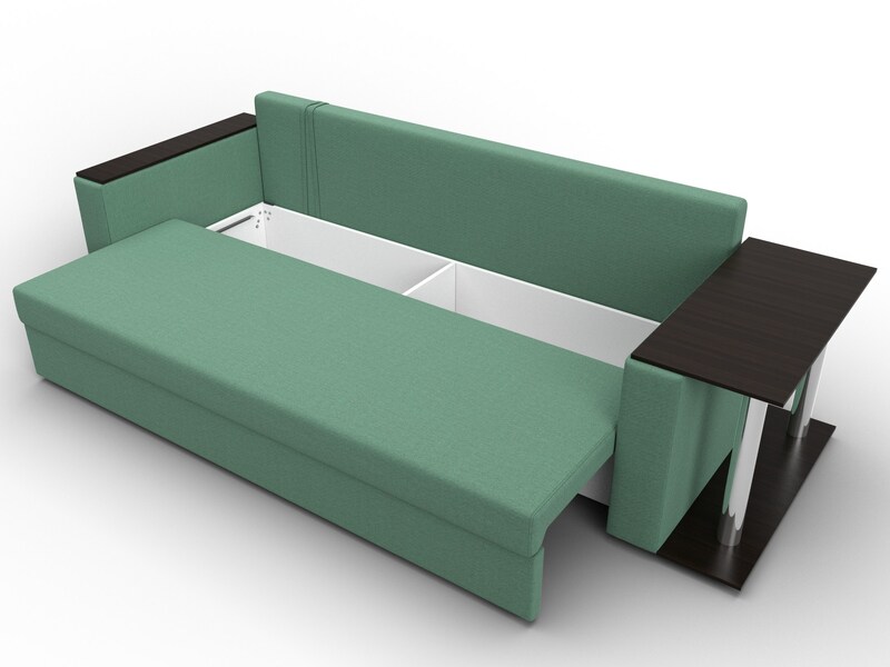 Диван прямой Атланта со столом справа, Рогожка, Амур 11 зеленый