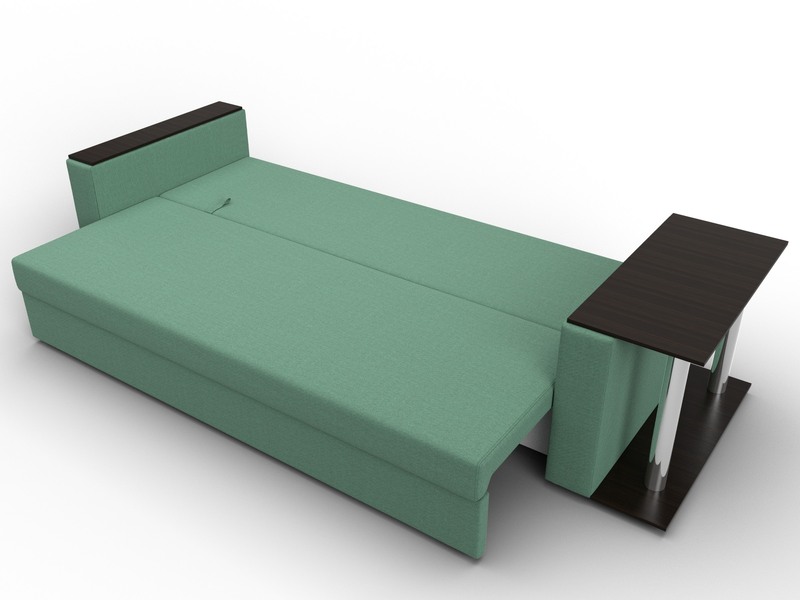 Диван прямой Атланта со столом справа, Рогожка, Амур 11 зеленый