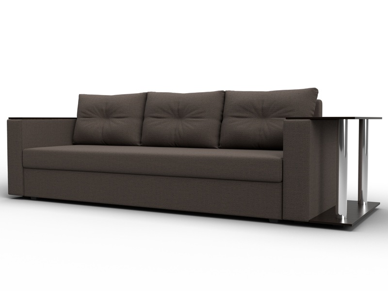 Диван прямой Атланта со столом справа, Рогожка, Амур 05 коричневый