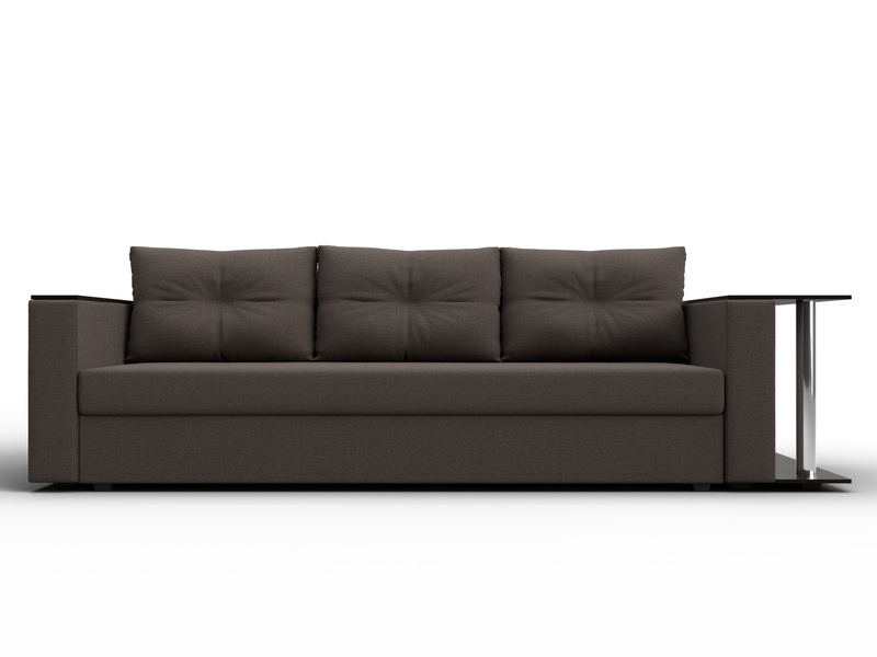 Диван прямой Атланта со столом справа, Рогожка, Амур 05 коричневый