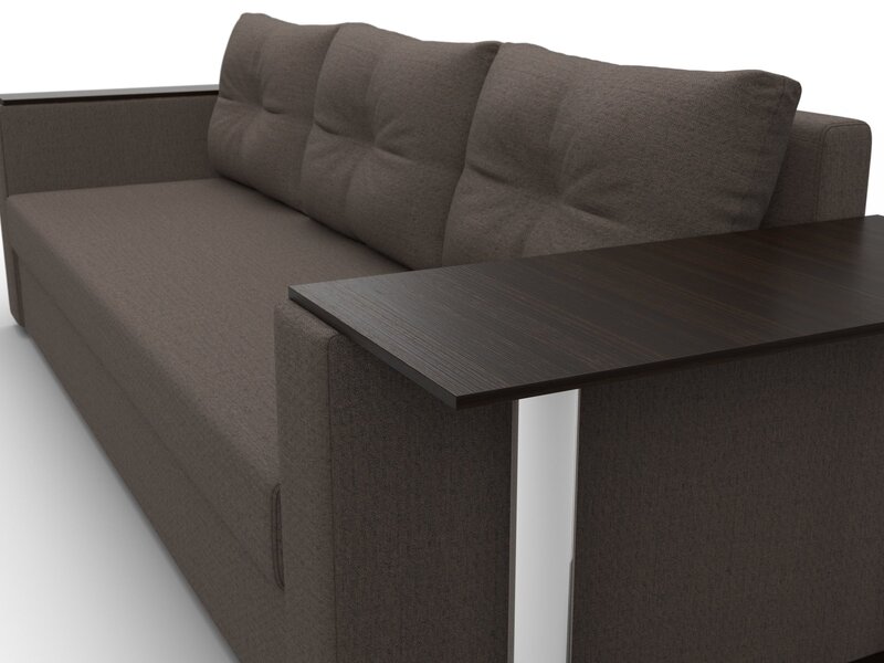 Диван прямой Атланта со столом справа, Рогожка, Амур 05 коричневый