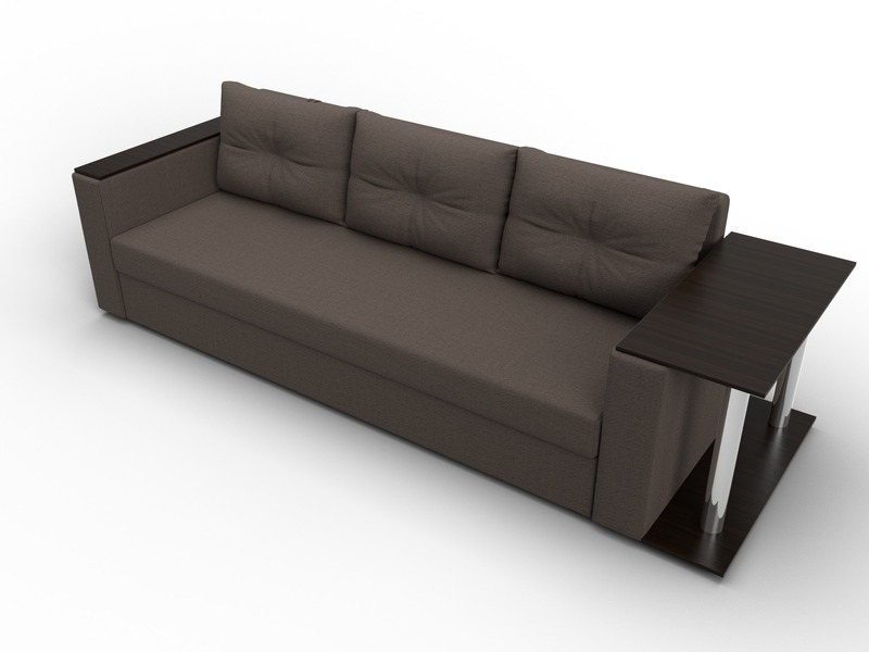 Диван прямой Атланта со столом справа, Рогожка, Амур 05 коричневый