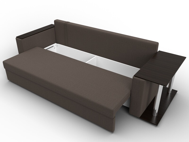 Диван прямой Атланта со столом справа, Рогожка, Амур 05 коричневый