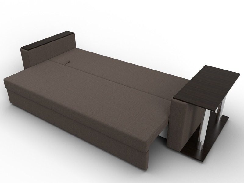 Диван прямой Атланта со столом справа, Рогожка, Амур 05 коричневый