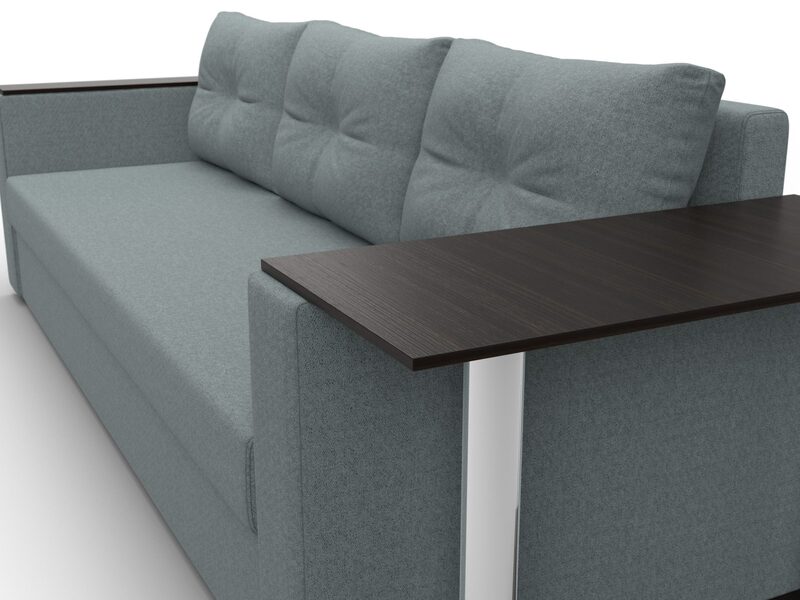 Диван прямой Атланта со столом справа, Рогожка, Амур 07 серый