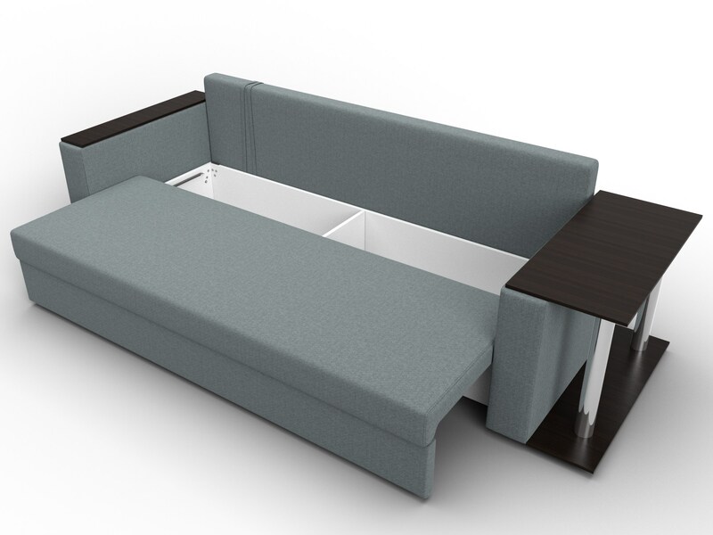 Диван прямой Атланта со столом справа, Рогожка, Амур 07 серый