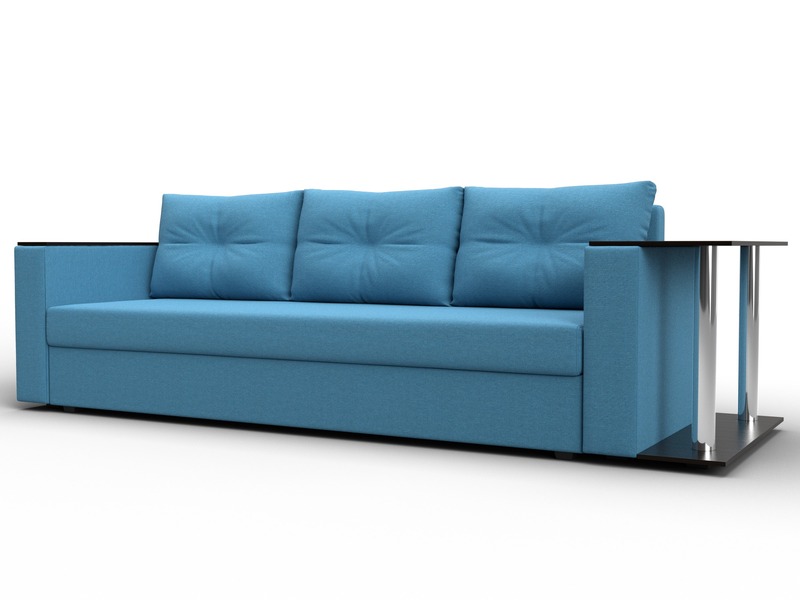 Диван прямой Атланта со столом справа, Рогожка, Амур 10 голубой