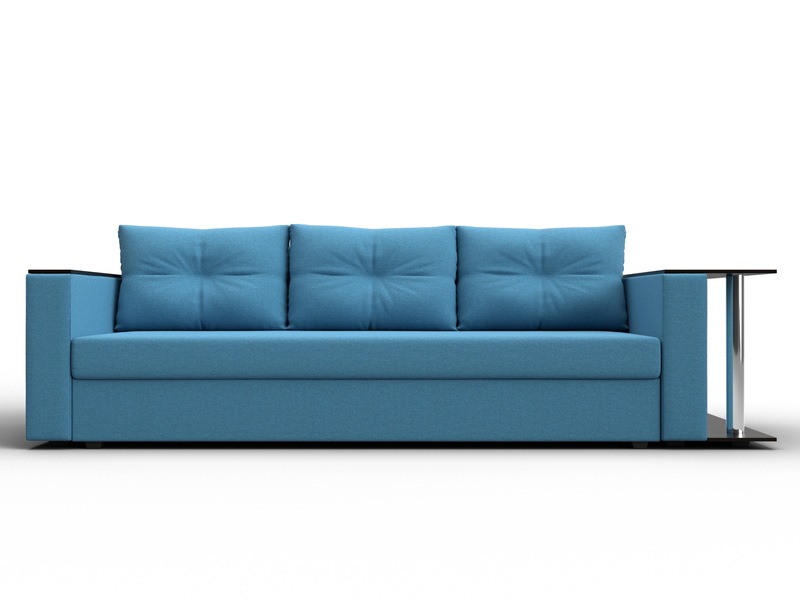 Диван прямой Атланта со столом справа, Рогожка, Амур 10 голубой