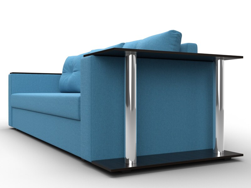 Диван прямой Атланта со столом справа, Рогожка, Амур 10 голубой