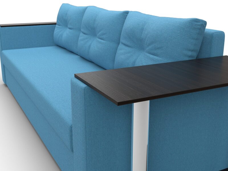 Диван прямой Атланта со столом справа, Рогожка, Амур 10 голубой