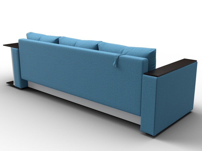 Диван прямой Атланта со столом справа, Рогожка, Амур 10 голубой