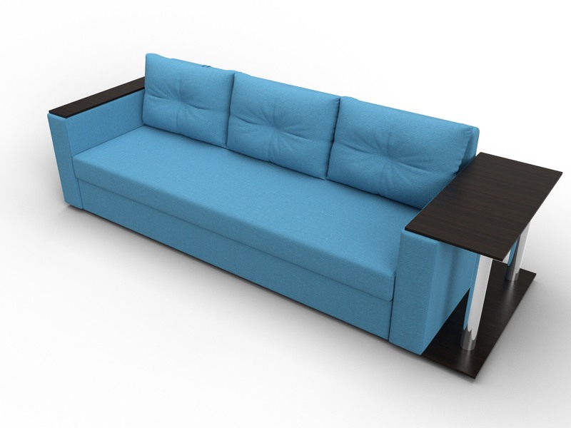 Диван прямой Атланта со столом справа, Рогожка, Амур 10 голубой